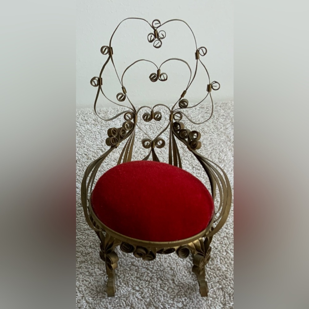 Vintage can pin cushion rocking chair tramp art